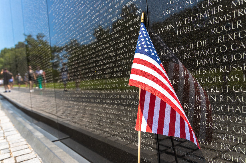 American flag on the Vietnam War Memorial