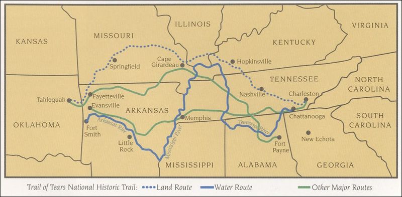 Map of the Trail of Tears, from Georgia to the Oklahoma territory