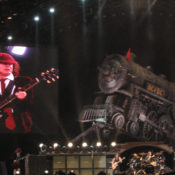 Rock band AC/DC performs on stage