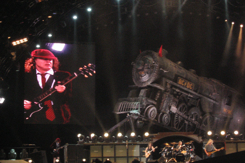 Rock band AC/DC performs on stage