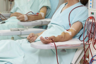 Elderly patients on dialysis machines