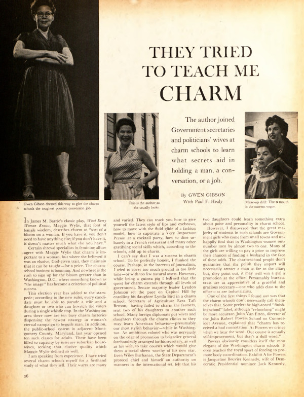 First page of the article "They Tried to Teach Me Charm"