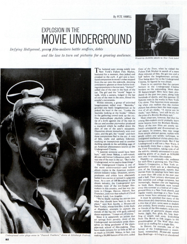 First page of the Saturday Evening Post article, Explosion in the Movie Underground, by Pete Hamil