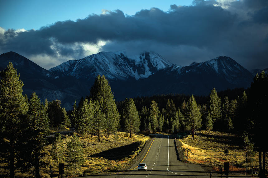 Approaching Mammoth Lakes, California on Highway 395.