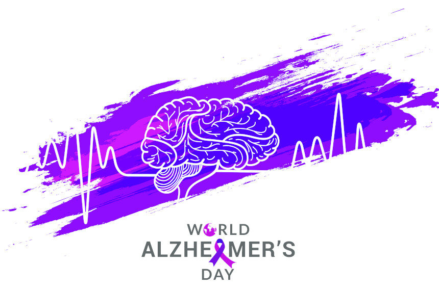 Banner with a brain, an EKG graph, and the words "World Alzheimer's Day"