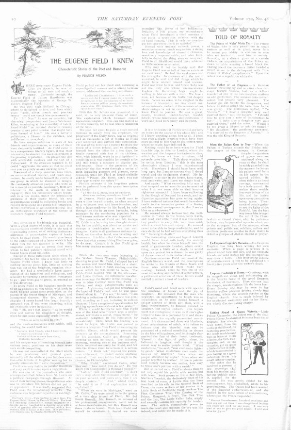 The page from the Post that features the article, "The Eugene Field I Knew"