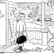 Doctor tries to make a house call in the middle of a blizzard, but the patient tells him that it was a false alarm.