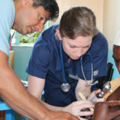 Doctors treat a young patient in a Kenyan clinic