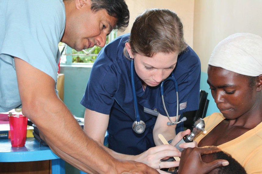 Doctors treat a young patient in a Kenyan clinic