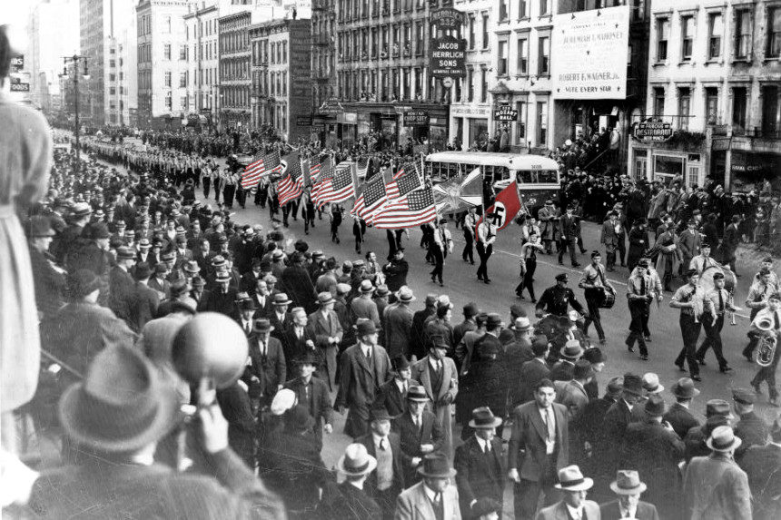 Nazi sympathizers march through New York City with American and Nazi flags