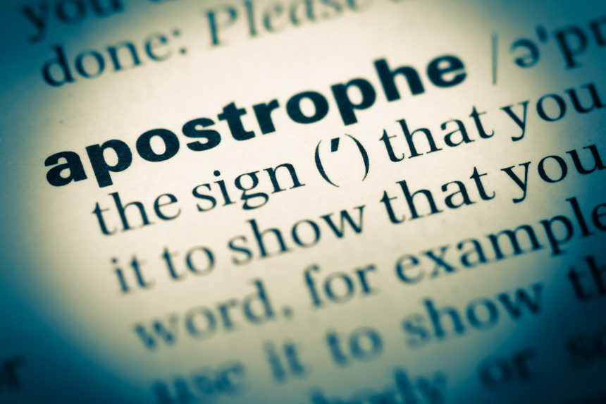 The definition for apostrophe as it's found in the dictionary