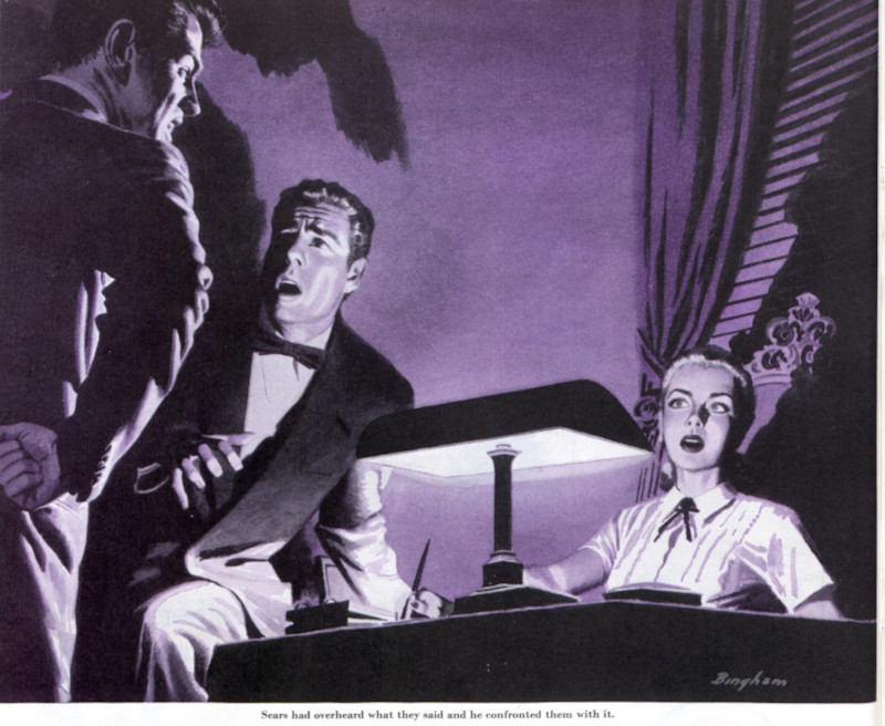 A man and a woman are confronted in a dark room