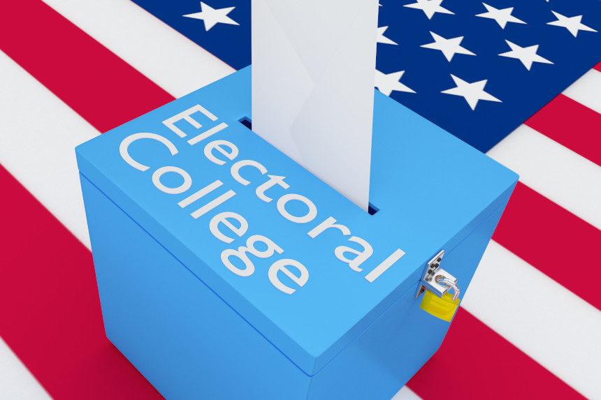 Ballot box with the phrase "Electoral College" on it
