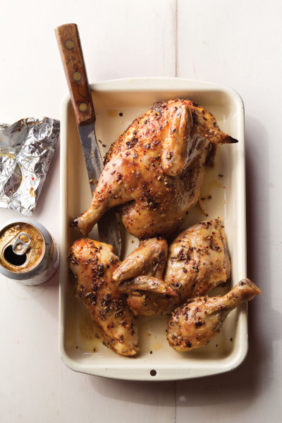 Roast chicken with a beer can