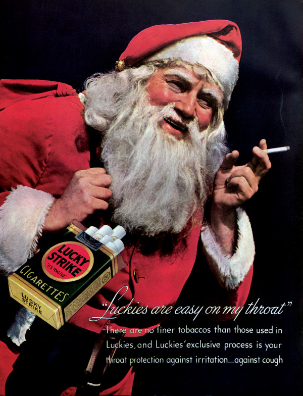 Santa Claus smokes cigarettes in this ad