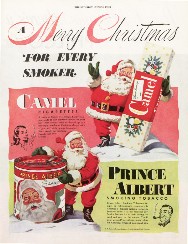 Santa Claus selling tobacco products in this magazine ad