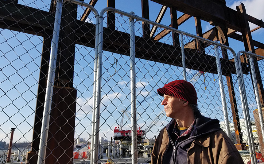 Dave Gardner looks out of New York harbor's Pier 54