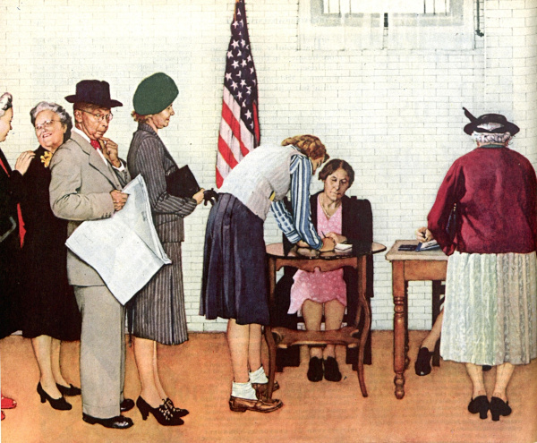 Voters checking in at their polling place