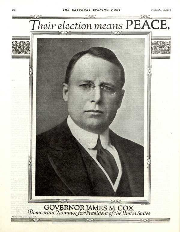 Full page advertisement for James Cox