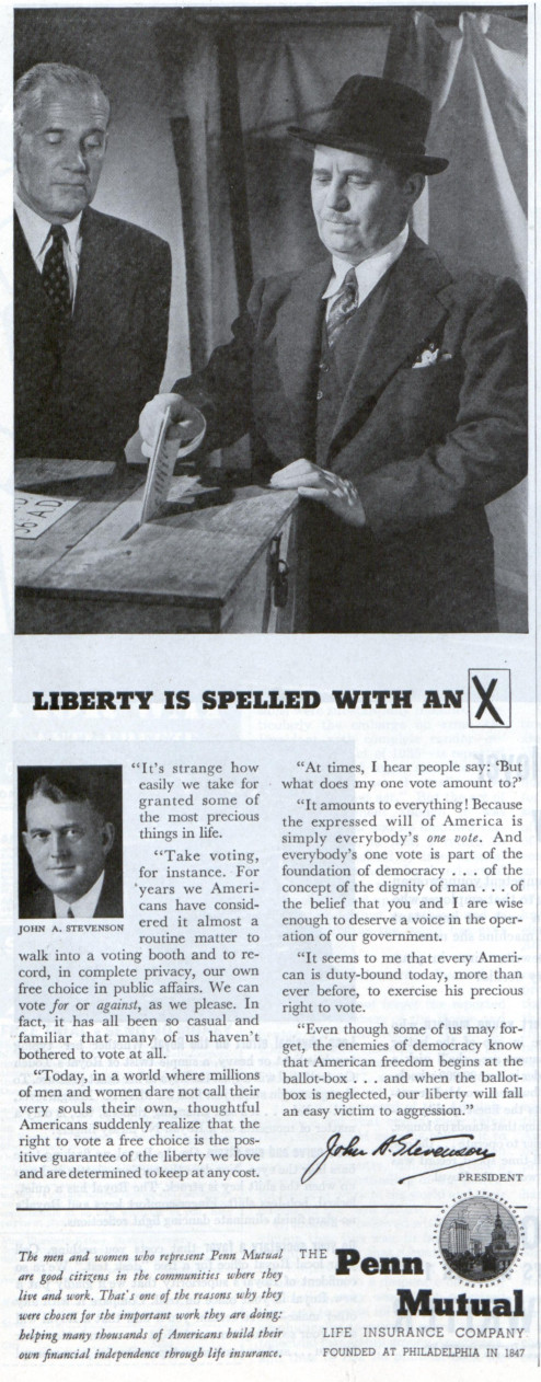 Advertisement featuring a man filling out his election ballot