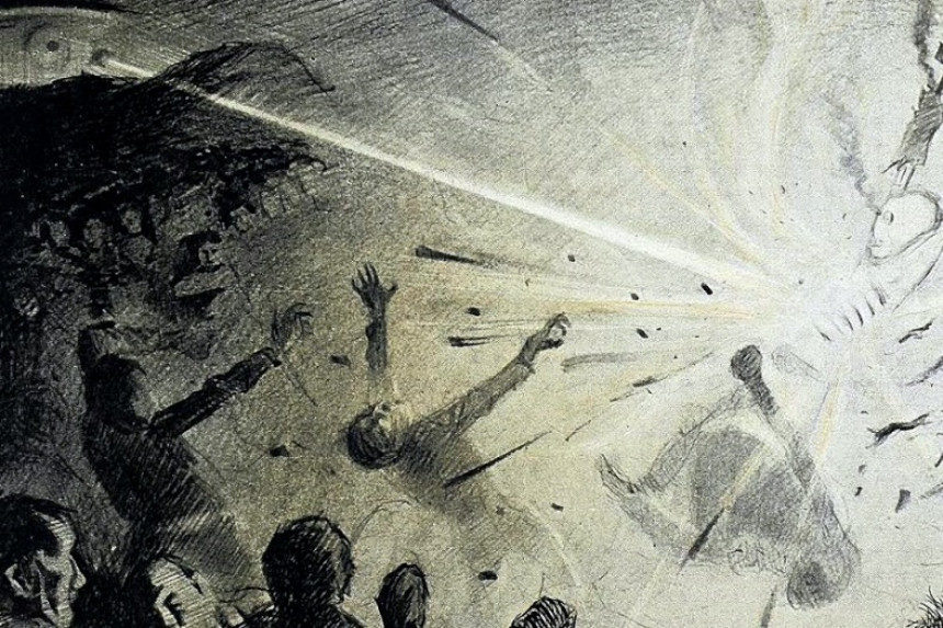 Illustration depicting a battle during the H.G. Wells novel War of the Worlds
