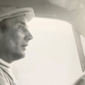 Photo of Cable Neuhaus's dad driving a car