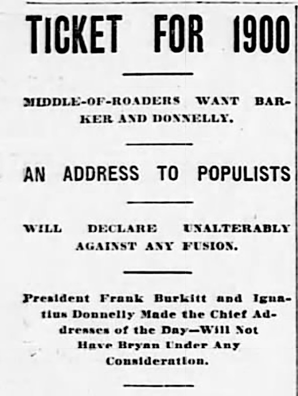 Newspaper advertisement for a Populist meeting that ran in the Kansas City Journal