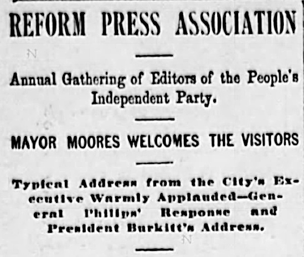 Newspaper advertisement for a populist meeting that ran in the Omaha Daily Bee
