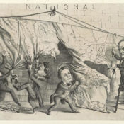 Political cartoon depicting the 1860 U.S. presidential election