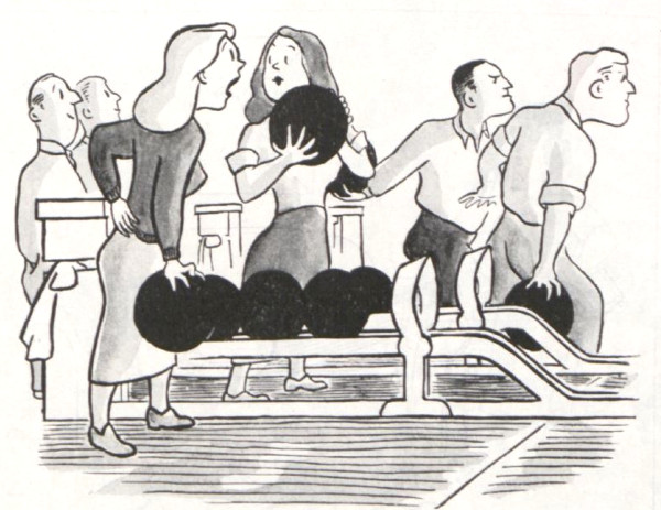 Women bowling with their boyfriends