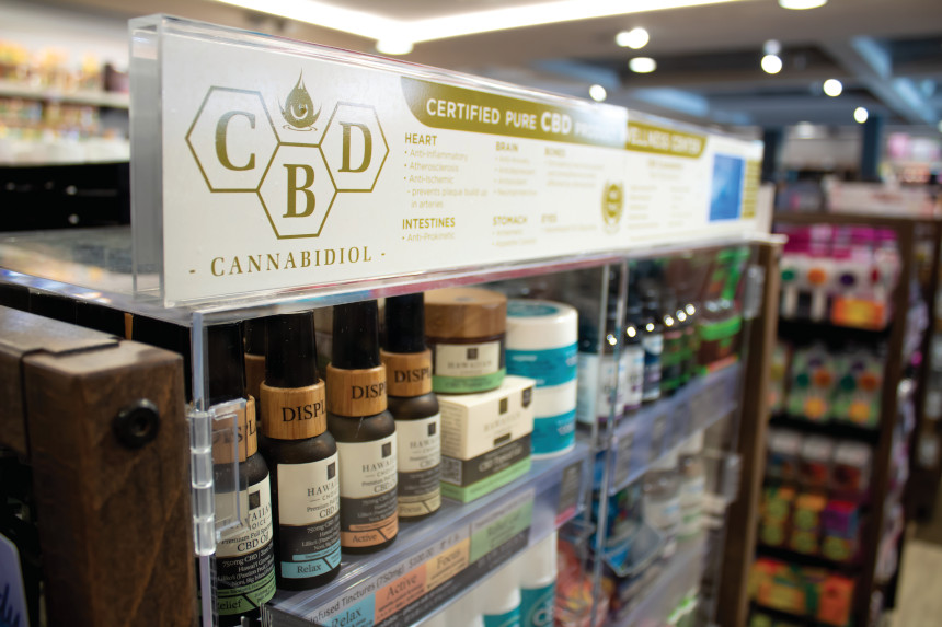 CBD products on a shelf