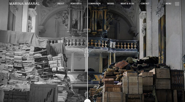 Screenshot from Marina Amaral's portfolio site, which shows an example of her colorized photographs