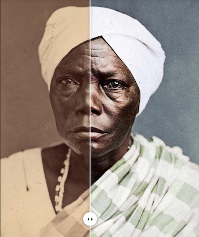 Portrait of a 19th century woman of African descent that has been colorized.