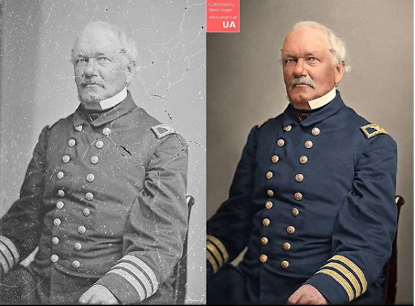 A black and white photo of Theodorus Bailey colorized