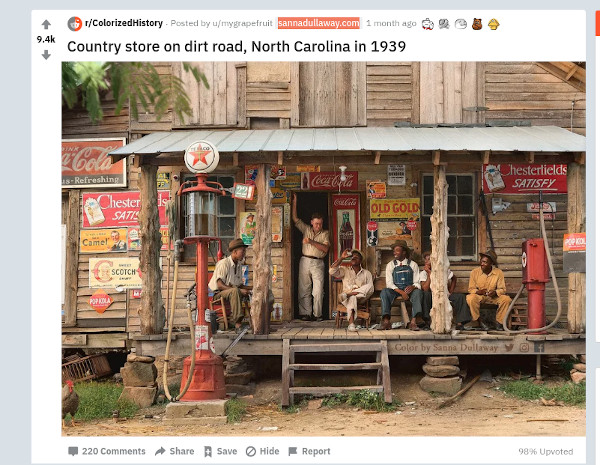 Screenshot of a colorized photo that has been posted to Reddit