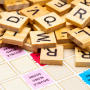 Scrabble blocks on a game board