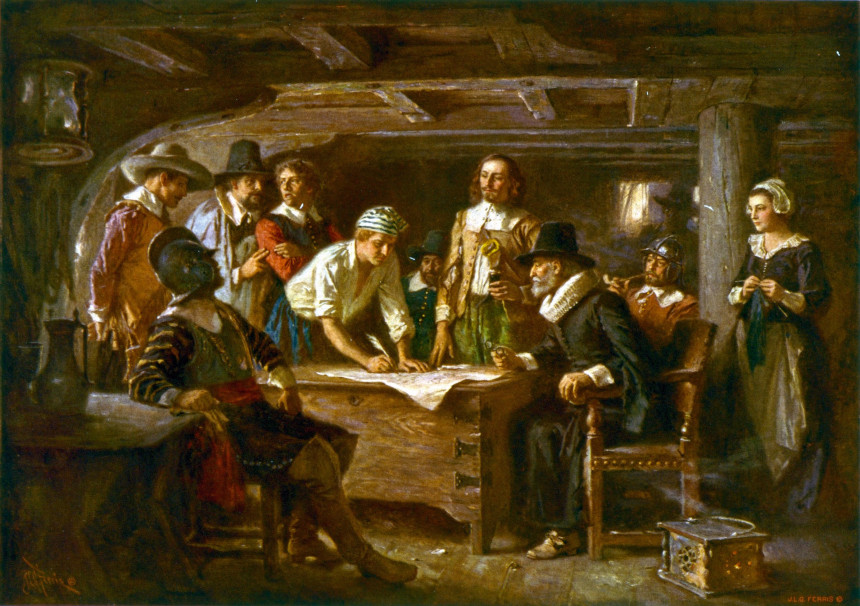 Pilgrims signing the Mayflower Compact