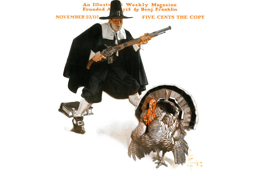 Pilgrim hunter stalking a turkey
