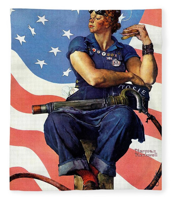 Blanket printed with Norman Rockwell's Rosie the Riveter cover