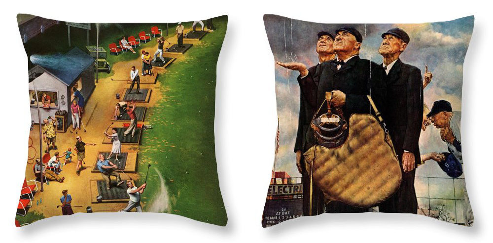 Two pillows that have Post cover art