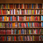 A large bookshelf filled with books