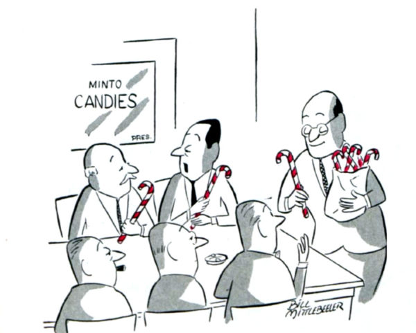 A company's shareholders being given candy canes instead of stock dividends.