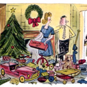 Child calls his friend after opening all of this Christmas presents.