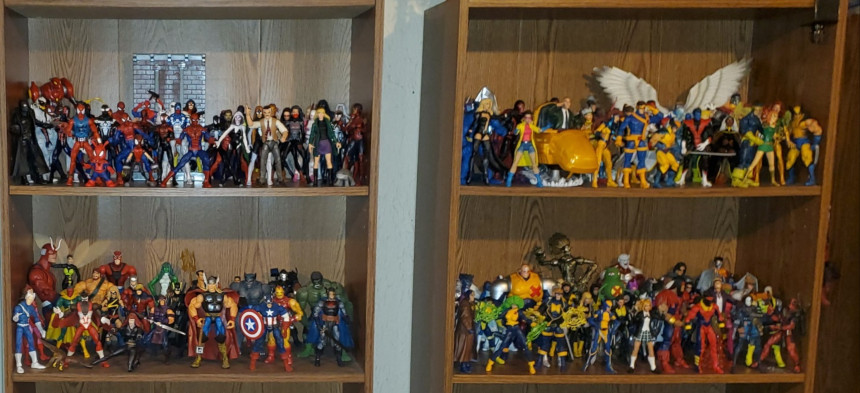 Shelves full of Marvel Legends action figures