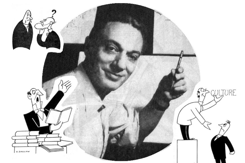 Photo of cartoonist Otto Soglow with some of his creations