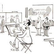 Bank robber posing as an architectural student draws vault diagrams in the bank lobby.