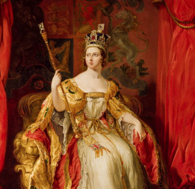 Portrait of Queen Victoria with crown and scepter