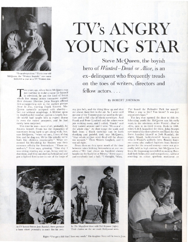 First page of the Post article, TV's Angry Young Star