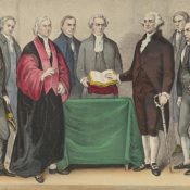 Lithograph of George Washington's first inauguration