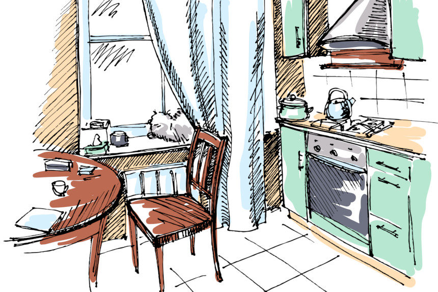 Illustration of an apartment kitchen